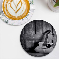 Acoustic Guitar Uv Print Round Tile Coaster by artworkshop