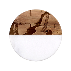 Acoustic Guitar Classic Marble Wood Coaster (round) 