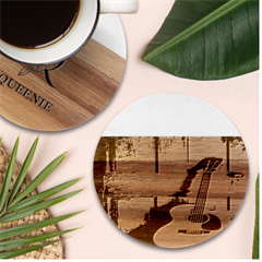 Acoustic Guitar Marble Wood Coaster (round)