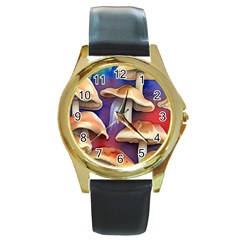 Mushroom Round Gold Metal Watch by GardenOfOphir