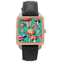 Mushroom Forest Rose Gold Leather Watch  by GardenOfOphir