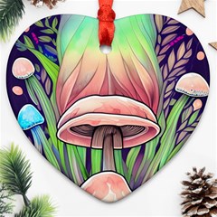 Tiny Forest Mushrooms Ornament (heart) by GardenOfOphir