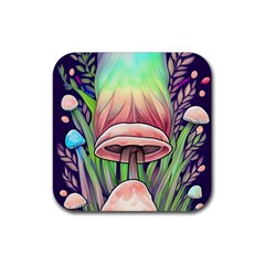 Tiny Forest Mushrooms Rubber Coaster (square) by GardenOfOphir