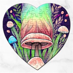 Tiny Forest Mushrooms Jigsaw Puzzle (heart) by GardenOfOphir