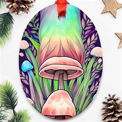 Tiny Forest Mushrooms Oval Ornament (two Sides) by GardenOfOphir