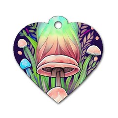 Tiny Forest Mushrooms Dog Tag Heart (one Side) by GardenOfOphir