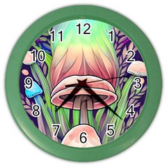 Tiny Forest Mushrooms Color Wall Clock by GardenOfOphir