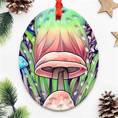 Tiny Forest Mushrooms Oval Filigree Ornament (two Sides)