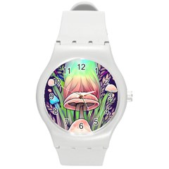 Tiny Forest Mushrooms Round Plastic Sport Watch (m) by GardenOfOphir