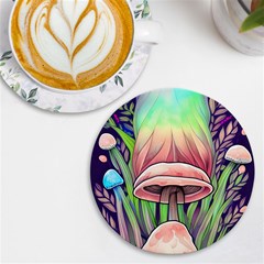 Tiny Forest Mushrooms Uv Print Round Tile Coaster by GardenOfOphir