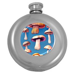 Cozy Forest Mushrooms Round Hip Flask (5 Oz) by GardenOfOphir