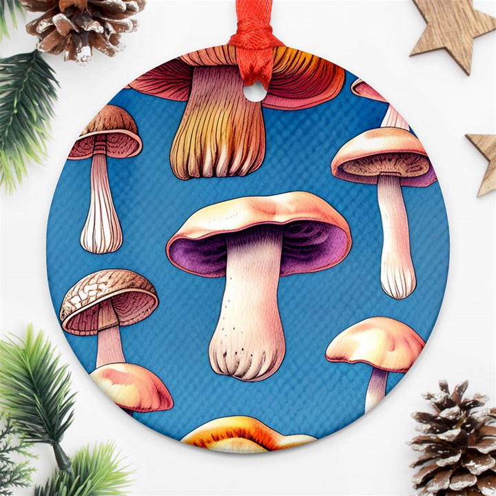 Cozy Forest Mushrooms Round Ornament (Two Sides)