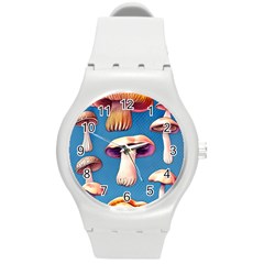 Cozy Forest Mushrooms Round Plastic Sport Watch (m) by GardenOfOphir