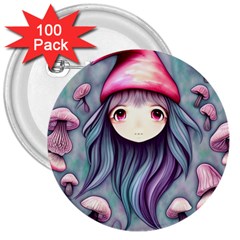 Witchy Mushroom Forest 3  Buttons (100 Pack)  by GardenOfOphir