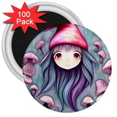 Witchy Mushroom Forest 3  Magnets (100 Pack) by GardenOfOphir