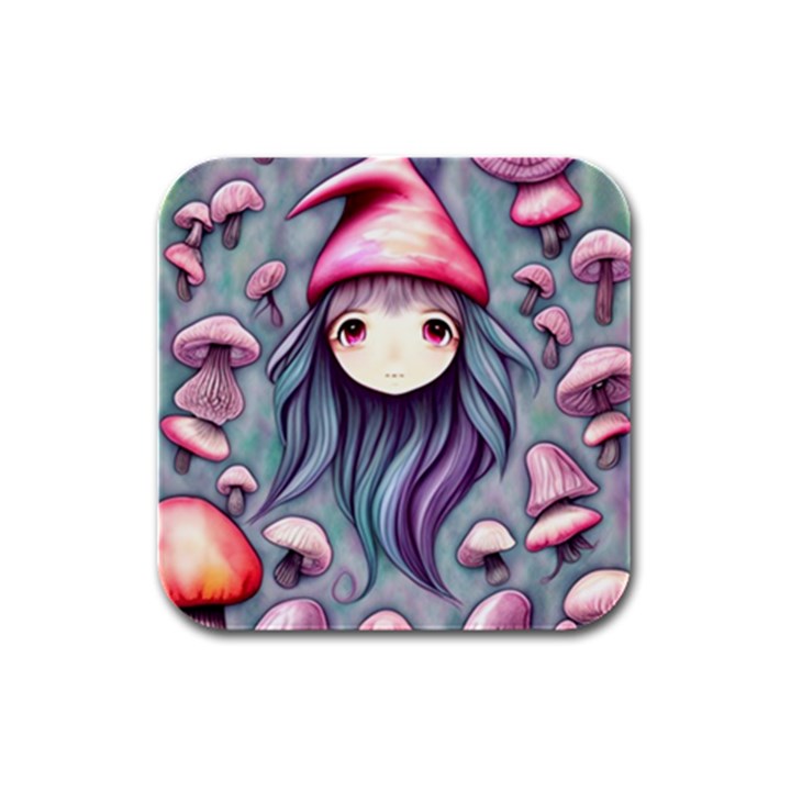 Witchy Mushroom Forest Rubber Square Coaster (4 pack)