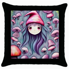 Witchy Mushroom Forest Throw Pillow Case (black) by GardenOfOphir