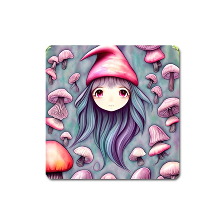 Witchy Mushroom Forest Square Magnet