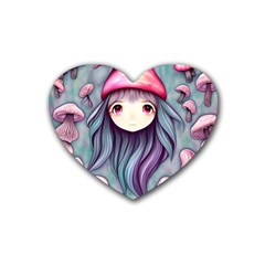 Witchy Mushroom Forest Rubber Coaster (heart) by GardenOfOphir