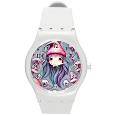 Witchy Mushroom Forest Round Plastic Sport Watch (m) by GardenOfOphir