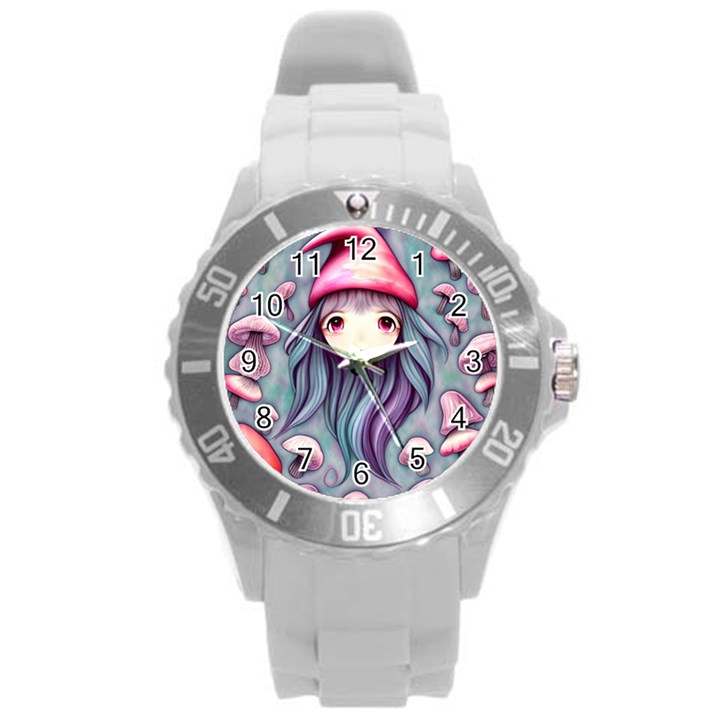 Witchy Mushroom Forest Round Plastic Sport Watch (L)