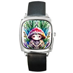 Fantasy Mushroom Forest Square Metal Watch by GardenOfOphir