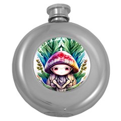 Fantasy Mushroom Forest Round Hip Flask (5 Oz) by GardenOfOphir