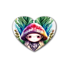 Fantasy Mushroom Forest Rubber Coaster (heart) by GardenOfOphir