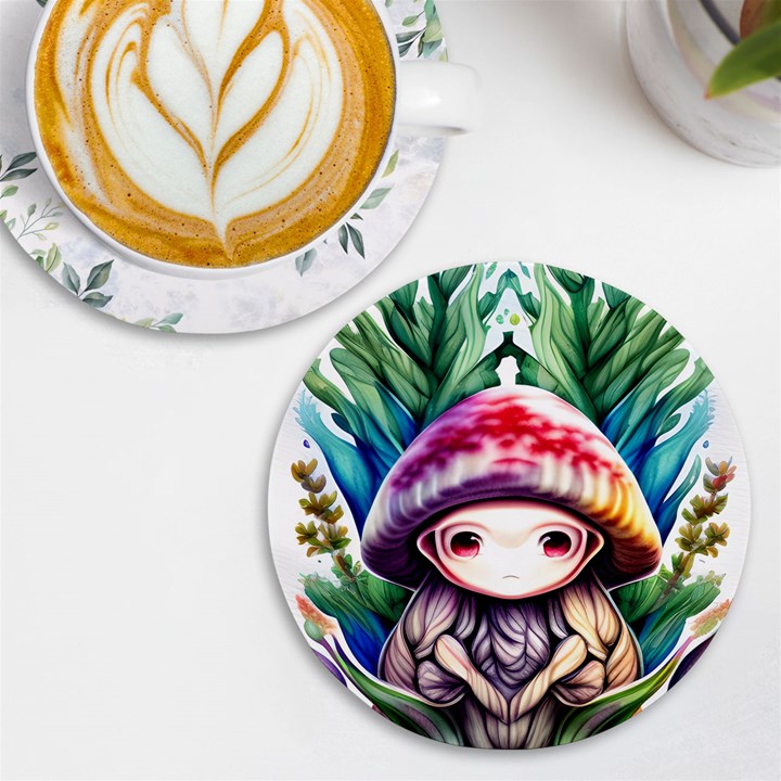 Fantasy Mushroom Forest UV Print Round Tile Coaster