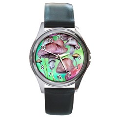 Historical Mushroom Forest Round Metal Watch by GardenOfOphir