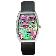 Historical Mushroom Forest Barrel Style Metal Watch by GardenOfOphir