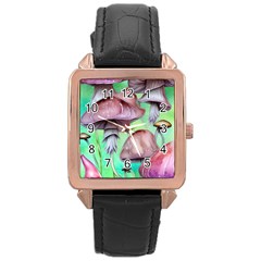 Historical Mushroom Forest Rose Gold Leather Watch  by GardenOfOphir