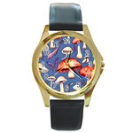 Nature s Own Wooden Mushroom Round Gold Metal Watch Front