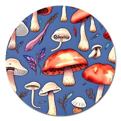 Nature s Own Wooden Mushroom Magnet 5  (round) by GardenOfOphir