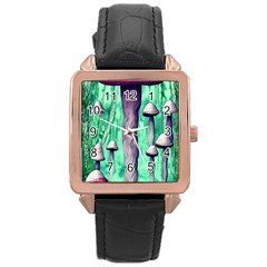 Witchy Mushroom Rose Gold Leather Watch  by GardenOfOphir