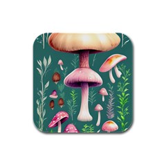 Tiny Historical Mushroom Rubber Square Coaster (4 Pack) by GardenOfOphir