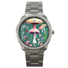 Tiny Historical Mushroom Sport Metal Watch by GardenOfOphir