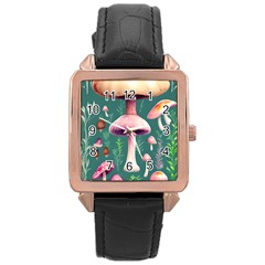 Tiny Historical Mushroom Rose Gold Leather Watch  by GardenOfOphir