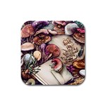 Dainty Mushroom Pendant Rubber Square Coaster (4 pack) Front