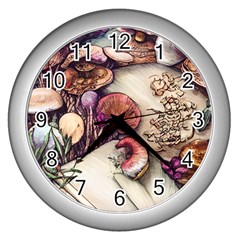 Dainty Mushroom Pendant Wall Clock (silver) by GardenOfOphir