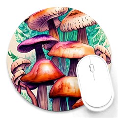 Witchy Mushrooms In The Woods Round Mousepad by GardenOfOphir