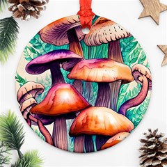 Witchy Mushrooms In The Woods Ornament (round) by GardenOfOphir