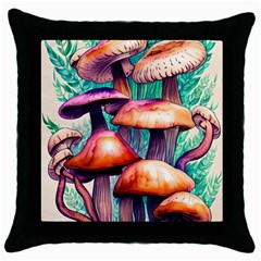 Witchy Mushrooms In The Woods Throw Pillow Case (black) by GardenOfOphir