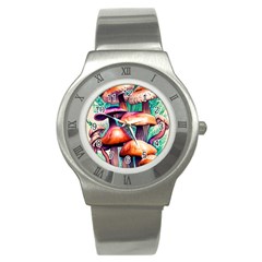 Witchy Mushrooms In The Woods Stainless Steel Watch by GardenOfOphir