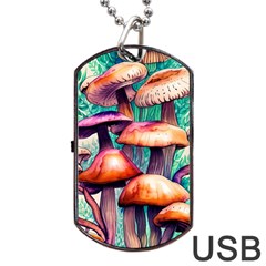 Witchy Mushrooms In The Woods Dog Tag Usb Flash (two Sides) by GardenOfOphir