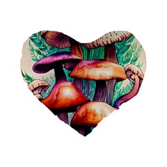 Witchy Mushrooms In The Woods Standard 16  Premium Flano Heart Shape Cushions by GardenOfOphir