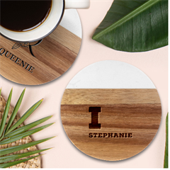 I Love Stephanie Marble Wood Coaster (round)