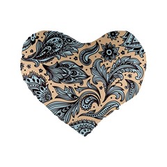 Texture Ornament Paisley Standard 16  Premium Flano Heart Shape Cushions