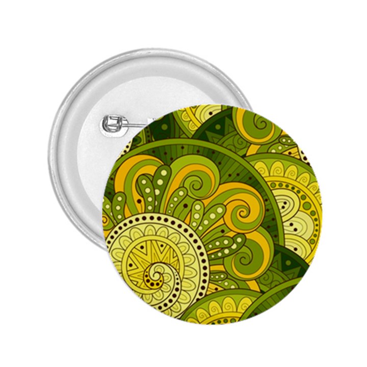 Doodles Patterns Ornament Vector Flowers Green 2.25  Buttons