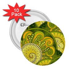 Doodles Patterns Ornament Vector Flowers Green 2 25  Buttons (10 Pack) 